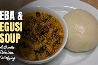 fresh homemage eba and egusi soup with ogbono recipe