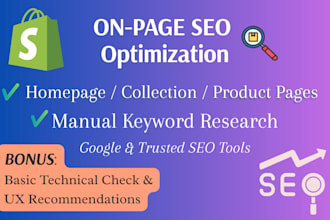 do shopify on page SEO for homepage, collection and product pages