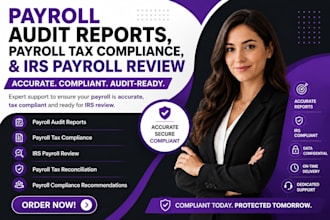 prepare payroll audit reports, payroll tax compliance, and irs payroll review