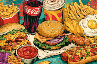 draw a illustration of food pop art