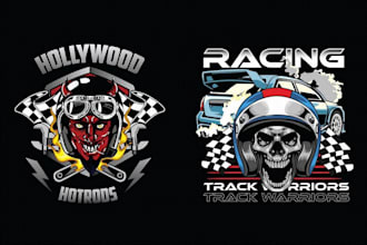make custom classic skull helmet racing car logo