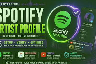 set up spotify artist profile, official artist channel, apple music for artists