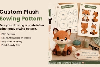 design a custom plush sewing pattern for your stuffed animal or plushie design