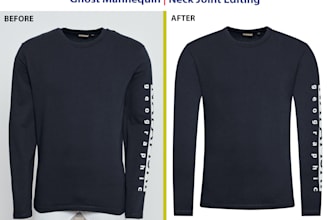 do create ghost mannequin, neck joint and symmetric apparel photo editing