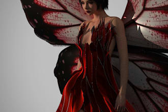 design a fantasy butterfly 3d couture dress in clo 3d