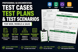 write test cases, test plans and test scenarios for web, mobile or saas
