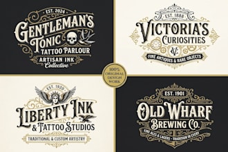 do professional vintage hand lettering hipster tattoo and victorian logo design