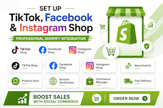 set up tiktok, facebook and instagram shop and fix meta pixel for shopify