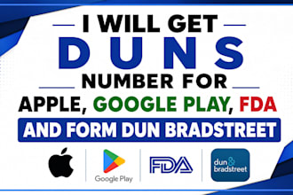 get d u n s number for apple, google play, fda and form dun bradstreet