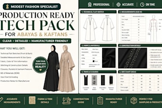 create a production ready tech pack for modest fashion abayas and kaftans