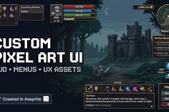 design custom pixel art game UI, hud, and UX assets