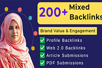 build 200 high quality mixed SEO backlinks for website