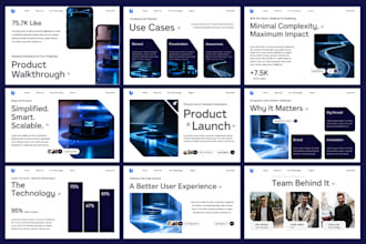 design financial presentation startup pitch deck and product launch slides