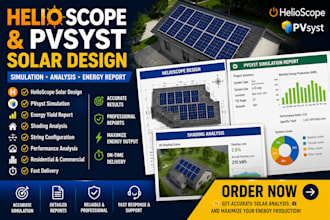 do helioscope solar design, pvsyst simulation and solar energy report