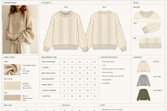 create professional sweater, knitwear tech packs and cad sketches