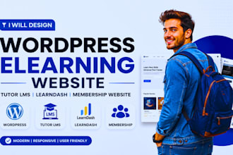 design wordpress elearning website tutor lms learndash and membership website