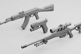 create 3d gun model, game assets, fps weapon, ak 47 3d model, hard surface gun