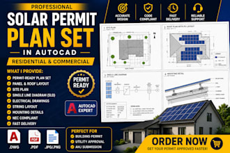 design residential and commercial solar permit plan set in autocad