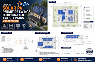 create solar pv permit drawings, electrical sld, and site plans for approval