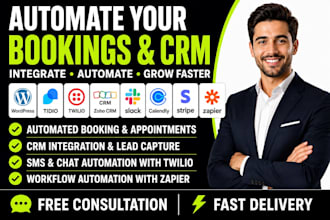 wordpress tidio twilio zoho CRM slack calendly stripe zapier booking automation