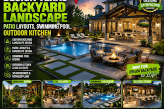 design texas backyard landscape, patio layouts, swimming pool, outdoor kitchen