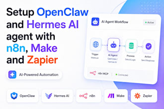 setup openclaw and hermes ai agent with n8n, make and zapier