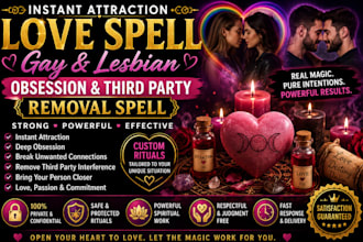 cast instant attraction gay lesbian love spell, obsession third party removal
