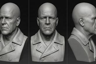 sculpt realistic 3d head bust, miniature,3d face model in zbrush for 3d printing