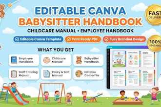 design editable canva babysitter handboook childcare manual employee handbook
