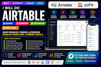 do airtable database, airtable automation, airtable crm workflow, softr portal