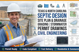 do tx and nc septic design, site plan plumbing and stormwater and permit drawing