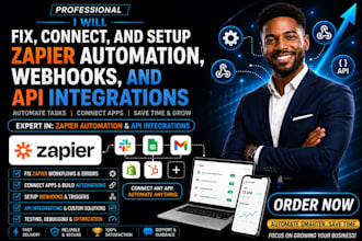 fix, connect and setup zapier automation, webhooks and API integrations