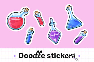 illustrate cute doodle stickers for your brand or product