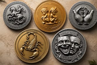 printable 3d coin model cnc model 3d bas relief 3d medallion challenge designer