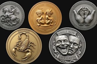 sculpt high quality printable 3d coin model bas relied challenge coin stl file