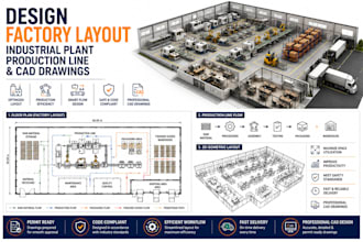 design factory layout industrial plant production line and cad drawings