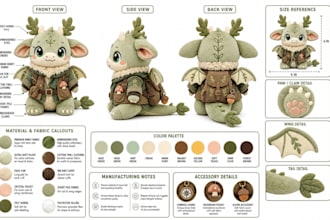do custom plushie reference sheet for stuffed animal plush toy production
