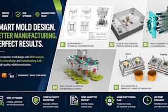 design injection molds with dfm analysis, core cavity design and manufacturing