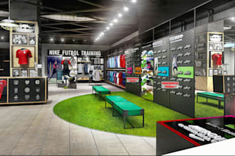 remodel retail interior,sports showroom design, commercial render,clothing store