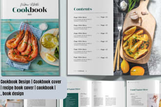 design cookbook cover, or recipe book cover design, cook book, book design