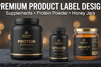 design premium product labels for health supplements, protein powder, honey jars