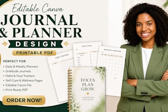 design editable canva journal planner and printable PDF