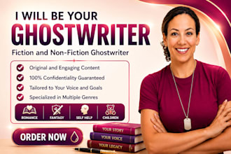 ghostwrite fiction book, thriller, horror, fantasy, erotic, romance ghostwriter