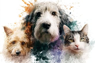 paint dog, cats, whatever pet portrait with watercolor