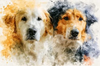 custom pet portrait, two pet portrait, watercolor portrait