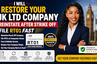 restore your UK ltd company, reinstate after strike off, file rt01 fast