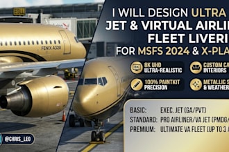 design ultra 8k jet and virtual airline fleet liveries for msfs 2024 and x plane