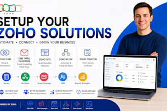 setup zoho CRM one email campaign zoho site flow zoho creator from survey books