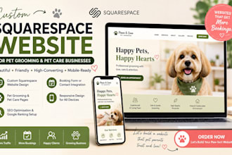 create a charming squarespace website for pet grooming and pet service business