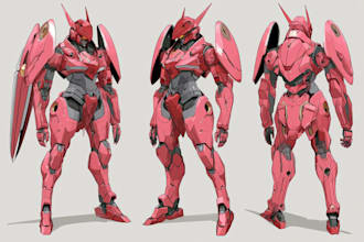 draw illustration and concept macha, gundam, and robot